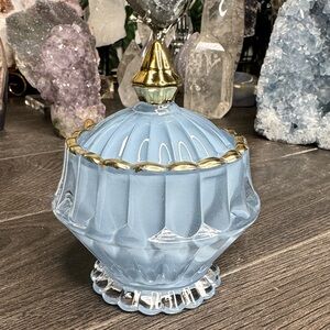 Blue Glass Decorative Lidded Jar with Gold Accent - Home Accents
